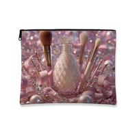 Elegante bolsa de maquillaje de melocotón, organizador de brochas y perfume de cristal vintage para mujer, bolsa portátil con cremallera para viajes, regalo ideal para cumpleaños y día de San Valentín