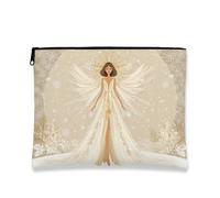 Elegante bolsa de maquillaje, diseño de ángel fantástico, bolsa de viaje para mujeres, organizador portátil de lona con cremallera, bolsa de aseo para el cuidado de la piel de vacaciones, Beige, 7x9