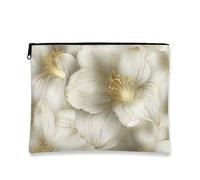 Elegante bolsa de maquillaje floral vintage, bolsa de viaje de cosméticos de flores blancas para mujer, organizador portátil de lona con cremallera, perfecto para el cuidado de la piel de primavera
