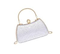 Elegante bolsa de noche metálica con diseño floral brillante y correa de cadena, perfecta para vestido de cóctel, cena brillante, Silver
