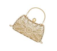 Elegante bolsa de noche metálica con diseño floral brillante y correa de cadena, perfecta para vestido de cóctel, cena brillante, Gold