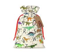 Elegante bolsa de regalo de alfabetos de aprendizaje con dinosaurios, cáñamo, bolsas de Navidad, bolsa de regalo para fiestas de Navidad