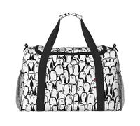 Elegante bolsa de viaje con estampado de multitud de pingüinos de gran capacidad, elegante bolsa de fin de semana para actividades al aire libre, color negro, talla única
