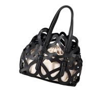 Elegante bolsa hueca con cordón seguro, bolsillo interior ligero, de poliuretano, amplia capacidad, correa ajustable, bolsa hueca coreana, Black, One Size
