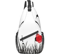 Elegante bolso bandolera de pecho abstracto colibrí amapola campo de flores Grunge silueta impresión, bandolera hombro mochila ajustable pecho bolso ligero casual mochila para hombres mujeres deportes