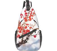 Elegante bolso bandolera de pecho con diseño de cerezo de sakura oriental en flor que cubre el patrón de pintura de montaña, mochila de hombro cruzada, bolso de pecho ajustable, mochila informal liger