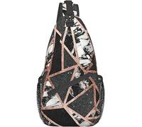 Elegante bolso bandolera de pecho moderno triángulo geométrico de mármol con purpurina de oro rosa, mochila de hombro cruzada ajustable para el pecho, mochila informal ligera para hombres y mujeres, d