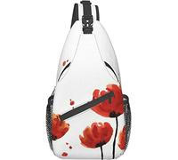 Elegante bolso bandolera para el pecho, arte floral, acuarela, dibujado a mano, naturaleza, flor de amapola viva, primavera, mochila de hombro cruzada, bolso de pecho ajustable, mochila informal liger