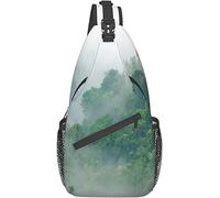 Elegante Bolso Bandolera para el Pecho, Bosque Natural, árboles de Pino neblinoso, Paisaje de la Selva en la montaña, Mochila de Hombro Cruzada, Bolso de Pecho Ajustable, Mochila Informal Ligera para