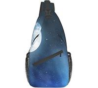 Elegante Bolso Bandolera para el Pecho, Cielo Nocturno con Estrellas, Luna Llena, Universo, Espacio, cuerpos celestiales, Noche romántica, Mochila de Hombro Cruzada, Bolso de Pecho Ajustable, Ligero,