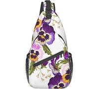 Elegante Bolso Bandolera para el Pecho, Colorido, Abstracto, Multicolor, con diseño de Pensamientos, Morado, Hermoso Flor botánico, Bandolera, Ajustable, para el Pecho, Ligero, Informal, para Hombres