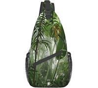 Elegante bolso bandolera para el pecho con diseño de acuarela, planta tropical, selva, hoja de plátano verde, mochila de hombro cruzada, bolso de pecho ajustable, ligero, informal, para hombres y muje