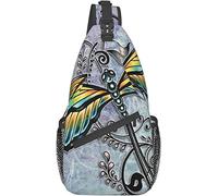 Elegante Bolso Bandolera para el Pecho con Estampado de libélula Azul, Mochila de Hombro Cruzada, Bolso Ajustable para el Pecho