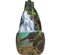Elegante bolso bandolera para el pecho con paisaje natural tropical, cascada, árboles forestales en primavera, verano, paisaje natural, mochila de hombro cruzada, bolso de pecho ajustable, ligero, inf
