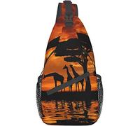 Elegante bolso bandolera para el pecho con silueta de jirafa con árbol sobre el amanecer en la sabana africana de Kenia, mochila cruzada para el hombro, bolso ajustable para el pecho, ligero, informal
