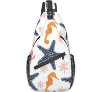Elegante bolso bandolera para el pecho, diseño marino sin costuras, caballito de mar, estrella de mar, corales, bandolera, bandolera, ajustable, ligero, informal, para hombres, mujeres, deportes al ai