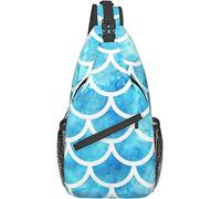 Elegante Bolso Bandolera para el Pecho, Escamas de Sirena, Peces de Acuarela, Verano Brillante, Mochila de Hombro Cruzada, Bolso de Pecho Ajustable, Ligero, Informal, para Hombres y Mujeres, Deportes