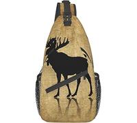 Elegante bolso bandolera para el pecho, estilo vintage, rústico, alce, alce, ciervo, bosque, pino, diseño de luna, bandolera, ajustable, para el pecho, ligero, informal, para hombres, mujeres, deporte