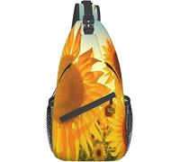 Elegante Bolso Bandolera para el Pecho, Girasoles, Campo, Sol Brillante, Verano, Naturaleza, Paisaje, Imagen Impresa, Mochila de Hombro Cruzada, Bolso de Pecho Ajustable, Mochila Informal Ligera para