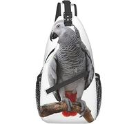 Elegante bolso bandolera para el pecho, loro, pájaro, psittacus, erithacus, de pie, en una rama, naturaleza tropical, vida salvaje, mochila de hombro cruzada, bolso de pecho ajustable, ligero, informa