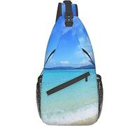 Elegante bolso bandolera para el pecho Océano, paisaje de playa exótico con cielo y agua de mar clara Tierras tópicas Vida tranquila, crema turquesa, mochila de hombro cruzada Bolso de pecho ligero Mo