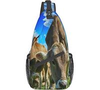 Elegante bolso bandolera para el pecho, para pastoreo, vacas, ganado, pasto, granja, vida en el campo, rancho natural, mochila de hombro cruzada, bolso de pecho ajustable, ligero, informal, para hombr