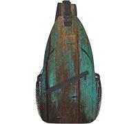 Elegante bolso bandolera para el pecho, rústico, envejecido, verde azulado, madera de granero, bandolera, bandolera, ajustable, ligero, informal, para hombres, mujeres, deportes al aire libre, ciclism