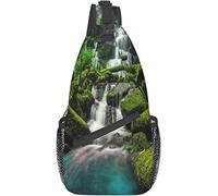 Elegante bolso bandolera para el pecho, selva tropical, selva, planta, rocas cubiertas de musgo, lago, paisaje natural, mochila de hombro cruzada, bolso de pecho ajustable, ligero, informal, para homb