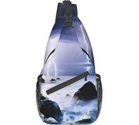 Elegante bolso bandolera para el pecho Tormenta de verano y truenos en el océano Mar Temporada de lluvias naturales Paisaje Pesadilla Obra de arte, Mochila de hombro cruzada Bolso de pecho ajustable M