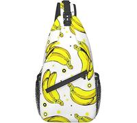 Elegante bolso bandolera para el pecho Una rama de tres plátanos amarillos con un trazo negro y puntos sobre un fondo blanco, mochila de hombro cruzada Bolso de pecho ajustable Mochila informal ligera