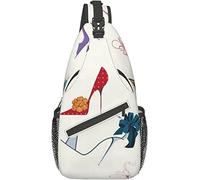 Elegante bolso bandolera para el pecho, zapatos de tacón alto, cinta de flores de lujo, silueta de bomba para mujer, mochila de hombro cruzada, bolso de pecho ajustable, mochila informal ligera para h
