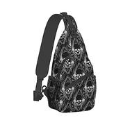 Elegante bolso cruzado en el pecho compatible con Black Peony Rose Flowers Dead Skulls Sling Shoulder Backpack para mujer, ajustable y cómodo saco de gimnasio, antirrobo, ciclismo, viajes, senderismo,