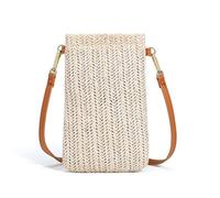 Elegante bolso cruzado para mujer, bolso de hombro de paja de moda, soporte para teléfono, para playa, vacaciones, boda, blanco crema, No magnetic buckle