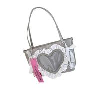 Elegante bolso de hombro con forma de corazón, bonito bolso bandolera para escuela, estilo japonés, estilo japonés, Itabag, bonito hombro con lazos y axilas, Silver, One Size