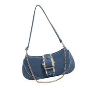 Elegante bolso de hombro de mezclilla con detalle de cadena para mujer, casual, viajes, compacto, bolso esencial para exteriores, Blue, 25x2x12cm /9.84x0.78x4.72in