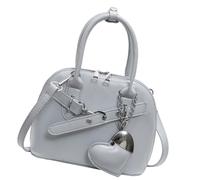 Elegante bolso de hombro de piel sintética con colgante de corazón y correa ajustable para uso diario esencial, azul claro, 20x9x14cm /7.87x3.54x5.51in