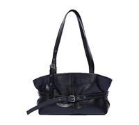 Elegante bolso de hombro de poliuretano de gran tamaño con asa reforzada en el interior de las axilas, bolso de compras de moda, Black, One Size