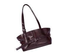 Elegante bolso de hombro de poliuretano de gran tamaño con asa reforzada en el interior de las axilas, bolso de compras de moda, café, One Size
