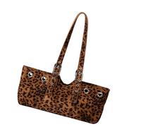 Elegante bolso de hombro de tela de ante de primera calidad, casual, para el trabajo, viajes y compras, bolso de hombro coreano de moda para las axilas, Patrón de leopardo marrón, One Size