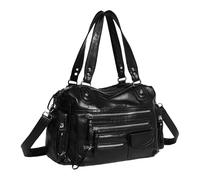 Elegante bolso de hombro vintage para motocicleta con gran almacenamiento, piel sintética, múltiples bolsillos con cremallera, bolso cruzado para mujer, Black