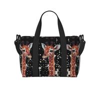 Elegante bolso de lona con estampado de jirafa animal, se puede llevar cruzado o al hombro, adecuado para viajes y camping.