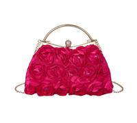 Elegante bolso de noche para mujer, diseño de flores, con cadena, cierre de beso, hombro rosa, para bodas, banquetes y fiestas, Rosa intenso 02style Hp-02, Medium