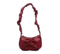 Elegante bolso plisado con lazo estético en forma de luna para mujer, bolso de mano con cremallera para uso diario, bolso de hombro único con lazo, Red, One Size