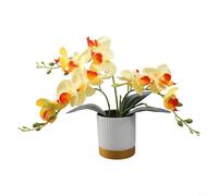 Elegante bonsái artificial Phalaenopsis para decoración del hogar, flor de orquídea realista en maceta decorativa de oro blanco (amarillo)