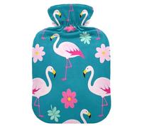 Elegante botella de agua caliente con diseño de flamenco, melocotón, verde azulado, con funda suave, bolsa de agua de 2 L para calentador de abdomen, terapias frías y calientes, bolsa caliente para