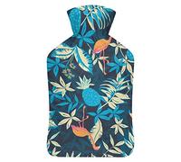 Elegante botella de agua de goma con diseño de flamenco tropical con cubierta de felpa suave, bolsa de agua caliente para invierno, manos y pies, protección contra el frío, 1000 ml