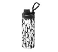 Elegante botella de viaje versátil con estampado de multitud de pingüinos de 18 onzas para deportes al aire libre