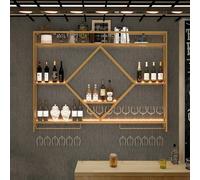 Elegante botellero de metal montado en la pared con soporte para vidrio e iluminación LED, estante flotante para almacenamiento de vino y champán, dorado, 100 x 15 x 80 cm, perfecto para los amantes