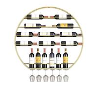 Elegante botellero redondo de pared con portavasos colgante - Vitrina para licores y botellas para guardar en casa, bar, comedor o cocina - Estante para whisky para bar, cafetería - Bar mode