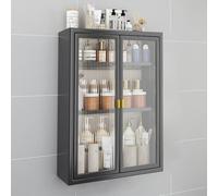 Elegante botiquín de metal - Almacenamiento de baño montado en la pared con puertas de vidrio organizador sobre el inodoro para baño, cocina, lavandería y dormitorios - Solución funcional y que ahorra